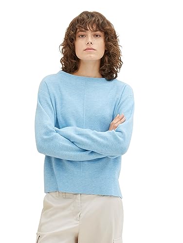 TOM TAILOR Damen Basic Strickpullover mit Struktur, Clear Light Blue Melange, XL von TOM TAILOR