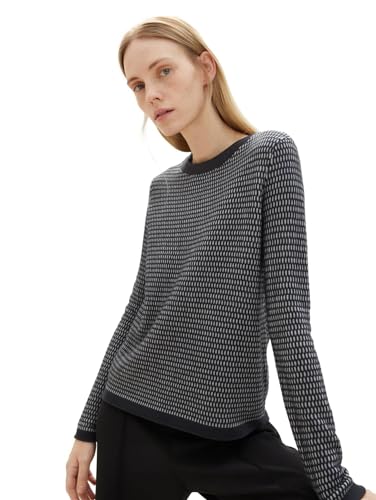 TOM TAILOR Damen Basic Strickpullover mit Struktur, black grey structure, M von TOM TAILOR