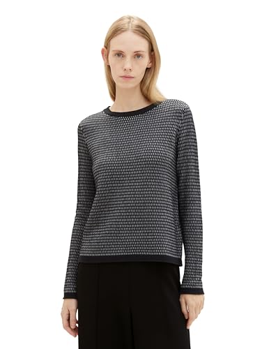 TOM TAILOR Damen Basic Strickpullover mit Struktur, black grey structure, M von TOM TAILOR