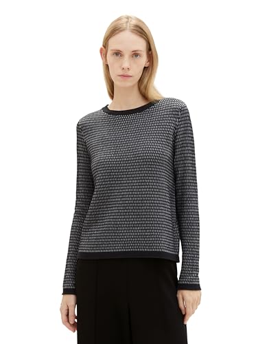 TOM TAILOR Damen Basic Strickpullover mit Struktur, black grey structure, XS von TOM TAILOR