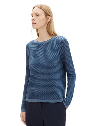 TOM TAILOR Damen Basic Strickpullover mit Struktur, blue blue structure, L von TOM TAILOR