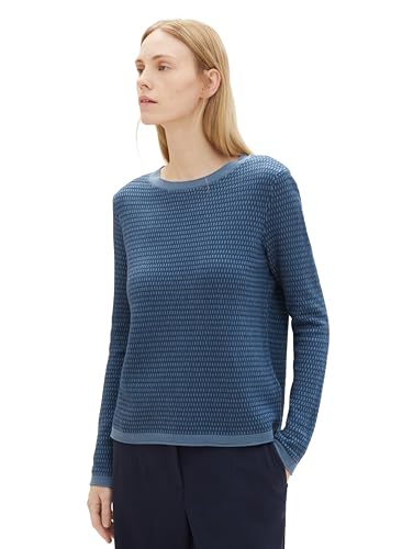 TOM TAILOR Damen Basic Strickpullover mit Struktur, blue blue structure, M von TOM TAILOR