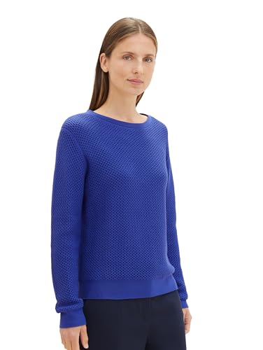 TOM TAILOR Damen Basic Strickpullover mit Struktur, crest blue, L von TOM TAILOR