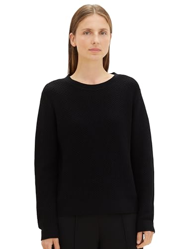 TOM TAILOR Damen Basic Strickpullover mit Struktur, deep black, L von TOM TAILOR