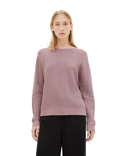 TOM TAILOR Damen Basic Strickpullover mit Struktur, dusty lilac, L von TOM TAILOR