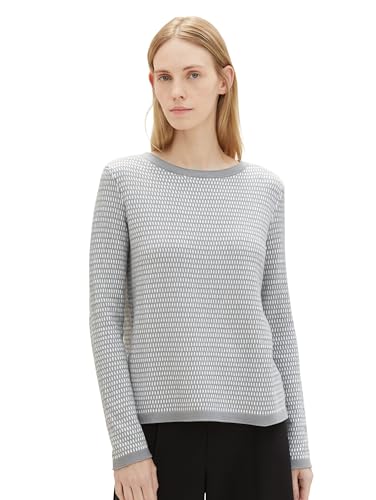 TOM TAILOR Damen Basic Strickpullover mit Struktur, grey offwhite structure, L von TOM TAILOR