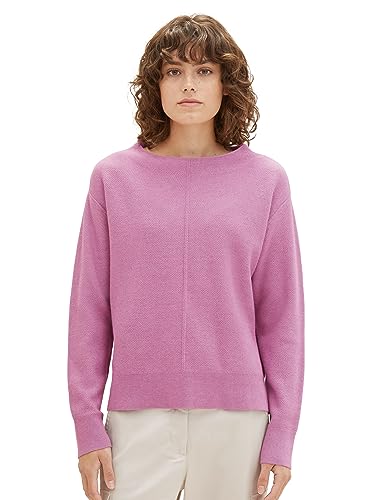 TOM TAILOR Damen Basic Strickpullover mit Struktur, mauvy plum melange, XL von TOM TAILOR