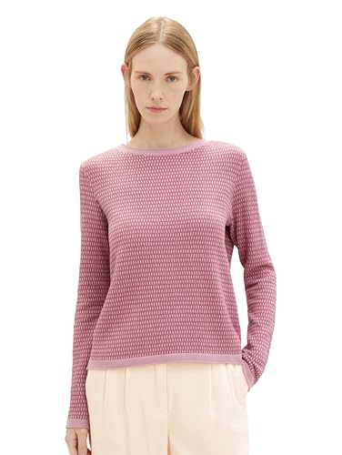 TOM TAILOR Damen Basic Strickpullover mit Struktur, pink dark pink structure, L von TOM TAILOR