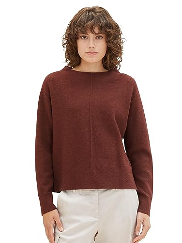 TOM TAILOR Damen Basic Strickpullover mit Struktur, raisin melange, XXL von TOM TAILOR