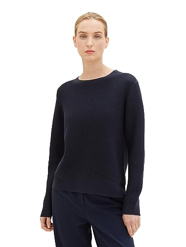 TOM TAILOR Damen Basic Strickpullover mit Struktur, sky captain blue, XL von TOM TAILOR