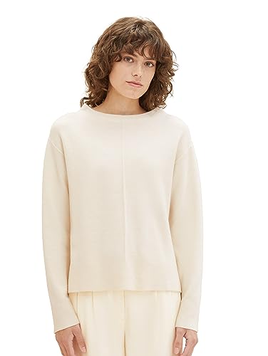 TOM TAILOR Damen Basic Strickpullover mit Struktur, soft beige melange, XL von TOM TAILOR