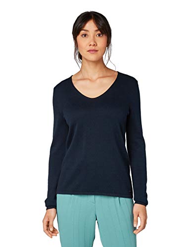 TOM TAILOR Damen Basic Strickpullover mit V-Ausschnitt, 10668 - Sky Captain Blue, S von TOM TAILOR