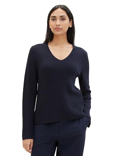 TOM TAILOR Damen Basic Strickpullover mit V-Ausschnitt, 10668 - Sky Captain Blue, XXL von TOM TAILOR