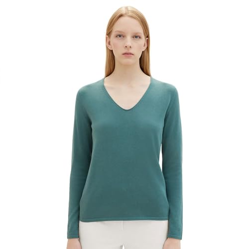 TOM TAILOR Damen Basic Strickpullover mit V-Ausschnitt, 10697 - Sea Pine Green, XXL von TOM TAILOR