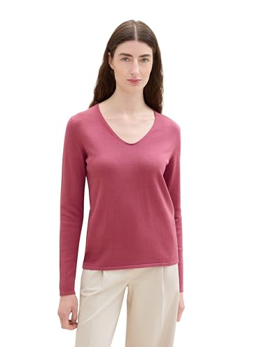 TOM TAILOR Damen Basic Strickpullover mit V-Ausschnitt, 16348 - Pink Velvet, L von TOM TAILOR