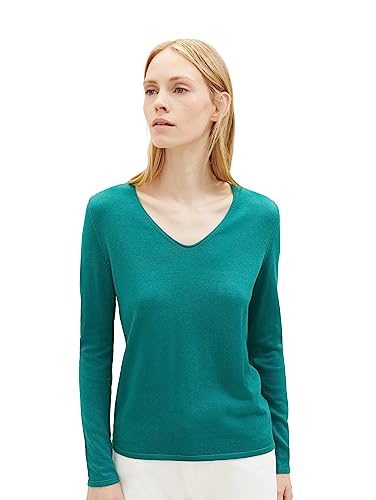 TOM TAILOR Damen Basic Strickpullover mit V-Ausschnitt, 21178 - Ever Green, L von TOM TAILOR