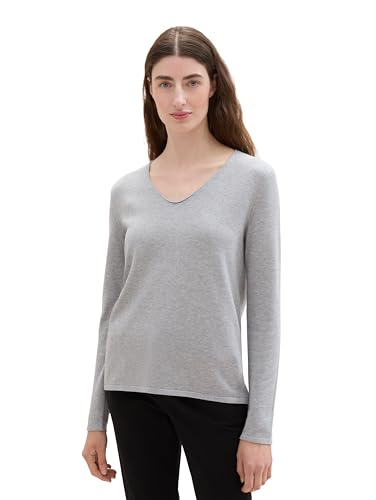 TOM TAILOR Damen Basic Strickpullover mit V-Ausschnitt, 21373 - Medium Silver Grey Melange, XXXL von TOM TAILOR