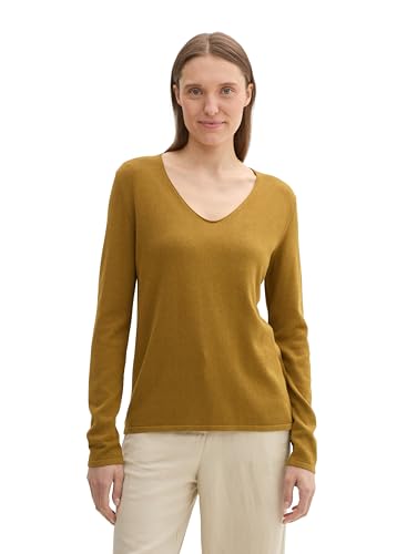 TOM TAILOR Damen Basic Strickpullover mit V-Ausschnitt, 25988 - Covert Khaki, L von TOM TAILOR