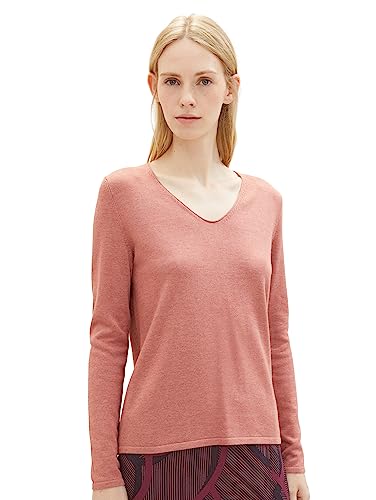 TOM TAILOR Damen Basic Strickpullover mit V-Ausschnitt, 33157 - Fading Rose Melange, XXL von TOM TAILOR