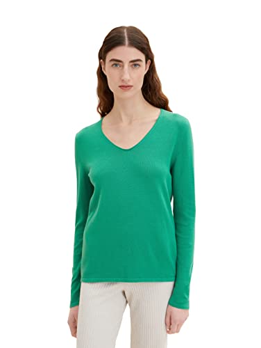 TOM TAILOR Damen Basic Strickpullover mit V-Ausschnitt, 31032 - Vivid Leaf Green, XXS von TOM TAILOR