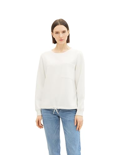 TOM TAILOR Damen Basic Sweatshirt mit Kordelzug, Whisper White, XXL von TOM TAILOR