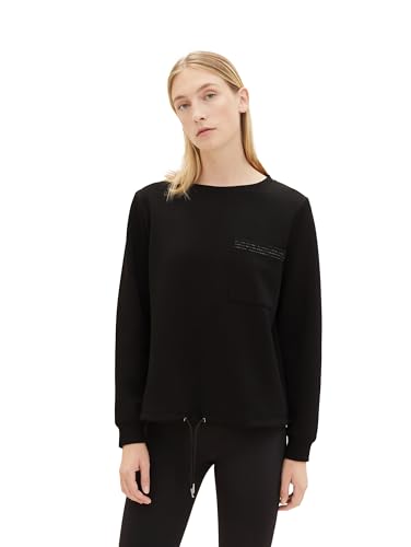 TOM TAILOR Damen Basic Sweatshirt mit Kordelzug, deep black, M von TOM TAILOR