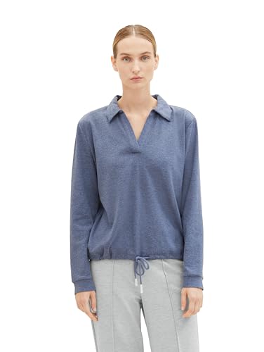 TOM TAILOR Damen Basic Sweatshirt mit Polo-Kragen, stormy sea blue melange, XXL von TOM TAILOR