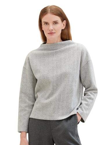 TOM TAILOR Damen Basic Sweatshirt mit Stehkragen , whisper white melange, XXS von TOM TAILOR