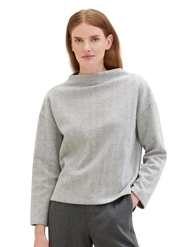 TOM TAILOR Damen Basic Sweatshirt mit Stehkragen , whisper white melange, XXXL von TOM TAILOR