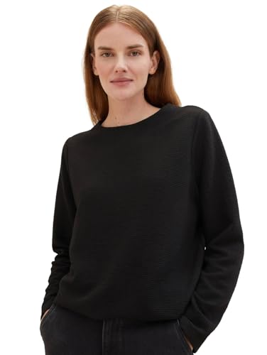 TOM TAILOR Damen Basic Sweatshirt mit Struktur, deep black, M von TOM TAILOR