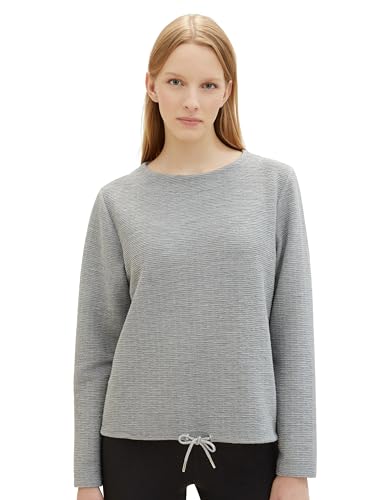 TOM TAILOR Damen Basic Sweatshirt mit Struktur, medium silver grey melange, L von TOM TAILOR