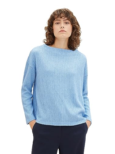 TOM TAILOR Damen Basic Sweatshirt mit Zopfstruktur, Clear Light Blue Melange, XXL von TOM TAILOR