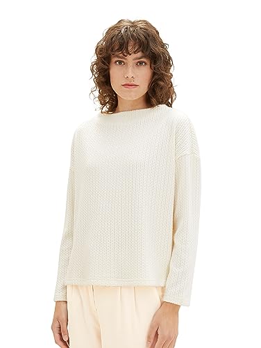 TOM TAILOR Damen Basic Sweatshirt mit Zopfstruktur, Whisper White, M von TOM TAILOR