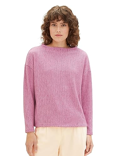 TOM TAILOR Damen Basic Sweatshirt mit Zopfstruktur, mauvy plum, L von TOM TAILOR