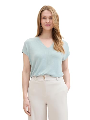 TOM TAILOR Damen Basic T-Shirt Top mit V-Ausschnitt, dusty mint blue, XL TOM TAILOR Damen Basic T-Shirt Top mit V-Ausschnitt, dusty mint blue, XL von TOM TAILOR