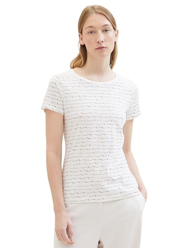 TOM TAILOR Damen Basic T-Shirt im Maritim-Style, 35666 - Offwhite Wave Design, XS von TOM TAILOR