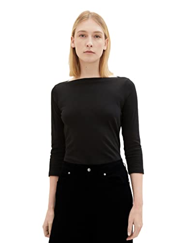 TOM TAILOR Damen Basic T-Shirt mit 3/4-Arm, 14482 - Deep Black, S von TOM TAILOR