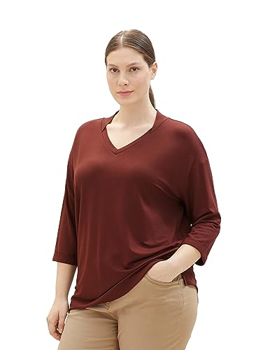 TOM TAILOR Damen 1038166 Basic T-Shirt mit 3/4-Arm & V-Ausschnitt, 30337-raisin, XXL von TOM TAILOR