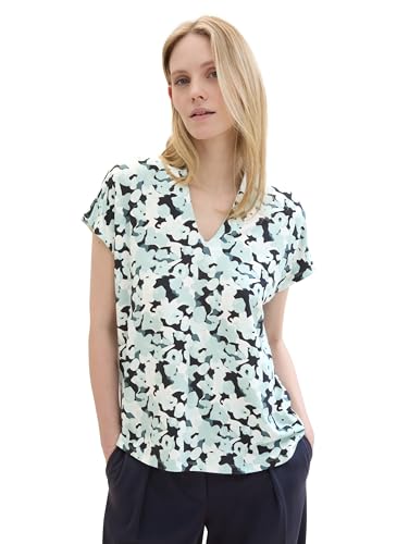 TOM TAILOR Damen Basic T-Shirt mit Allover-Print, blue small floral design, M von TOM TAILOR