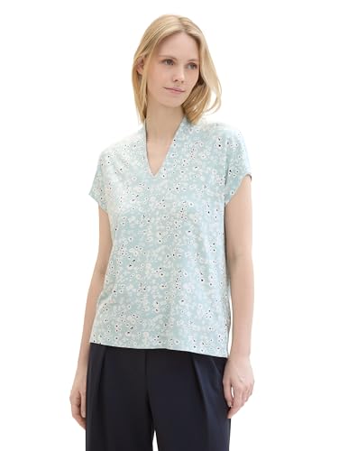 TOM TAILOR Damen Basic T-Shirt mit Allover-Print, blue tiny flower design, XS von TOM TAILOR