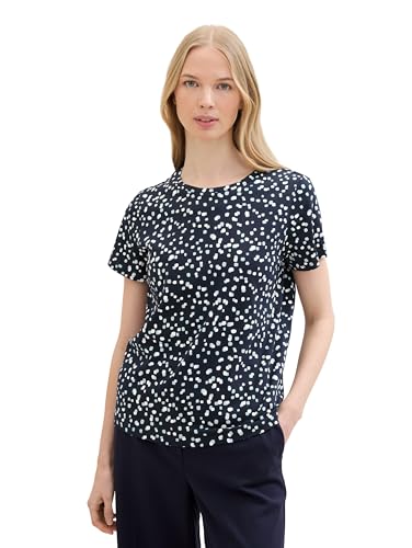 TOM TAILOR Damen Basic T-Shirt mit Allover-Print, tiny blue dot print, XL von TOM TAILOR