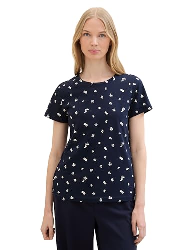 TOM TAILOR Damen Basic T-Shirt mit Allover-Print, tiny navy floral design, XXS von TOM TAILOR