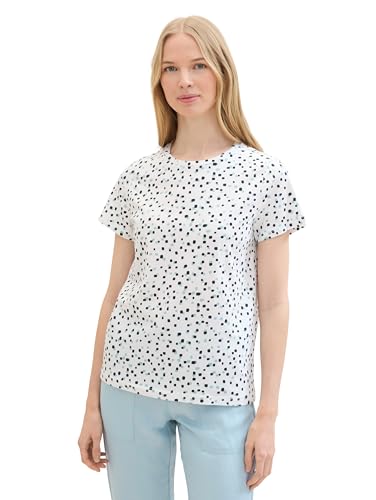 TOM TAILOR Damen Basic T-Shirt mit Allover-Print, tiny white dot print, XXS von TOM TAILOR