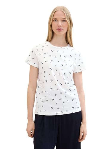 TOM TAILOR Damen Basic T-Shirt mit Allover-Print, tiny white floral design, XXS von TOM TAILOR