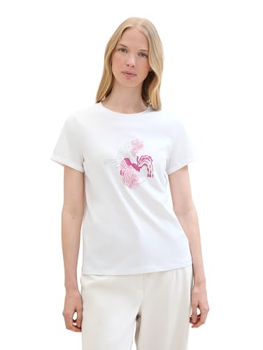 TOM TAILOR Damen Basic T-Shirt mit Blumen-Print, Whisper White, S TOM TAILOR Damen Basic T-Shirt mit Blumen-Print, Whisper White, S von TOM TAILOR