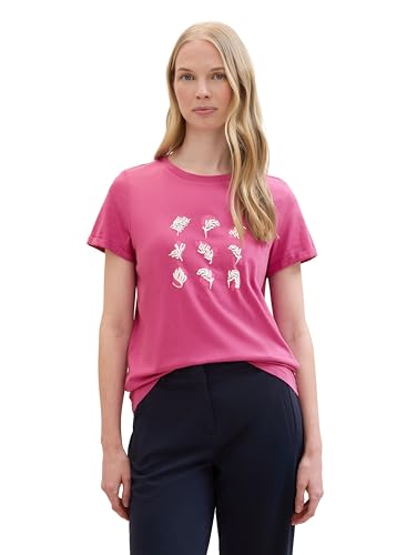 TOM TAILOR Damen Basic T-Shirt mit Blumen-Print, lush orchid, XXS von TOM TAILOR