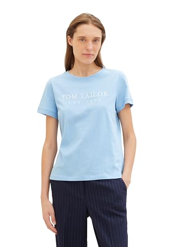 TOM TAILOR Damen Basic T-Shirt mit Logo-Print, 34587 - Light Fjord Blue, XL von TOM TAILOR