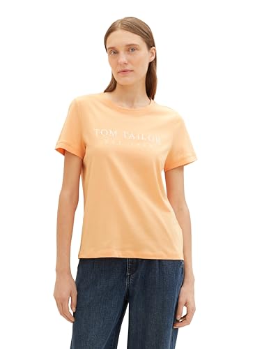 TOM TAILOR Damen Basic T-Shirt mit Logo-Print, 34891 - Light Coral, XL von TOM TAILOR