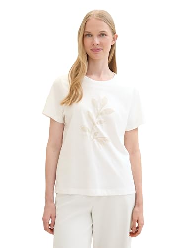 TOM TAILOR Damen Basic T-Shirt mit Print, Whisper White, L von TOM TAILOR