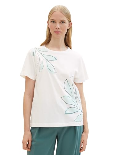 TOM TAILOR Damen Basic T-Shirt mit Print, off white, S von TOM TAILOR